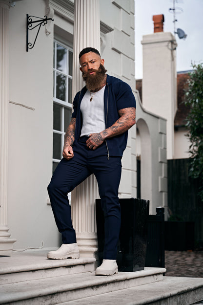 Father Sons Navy Short Sleeve Classic Knitted Geo Zip-Up - Stylish & Versatile FSN149
