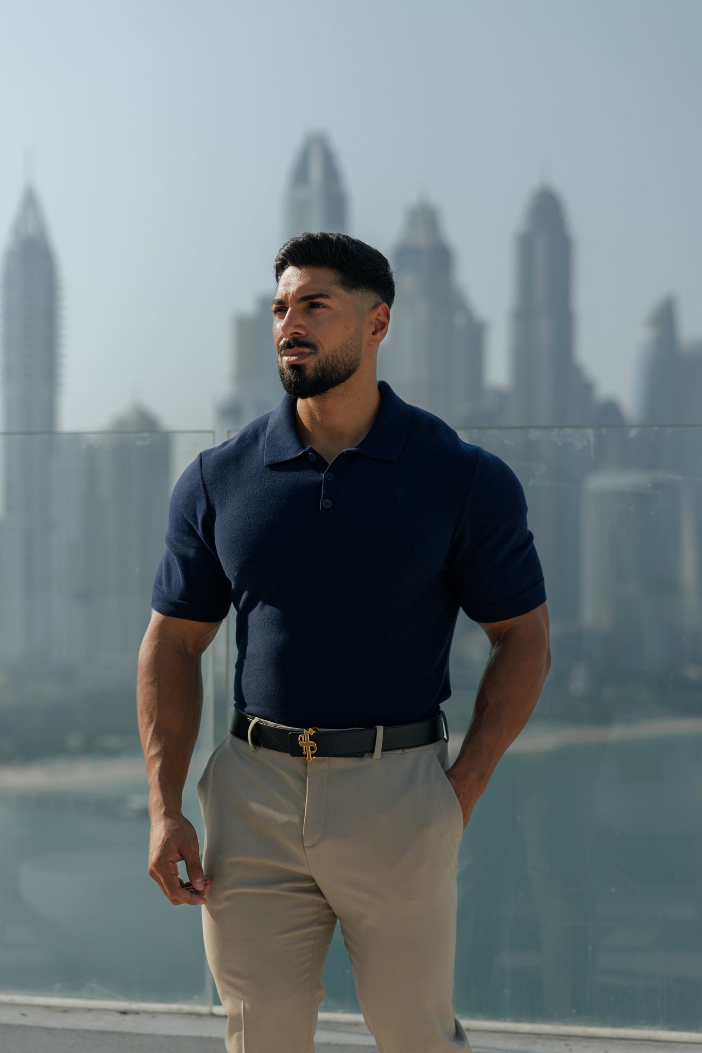 Elegant Navy Knitted Polo Shirt for Men - Short Sleeve Classic by Father Sons - FSN109