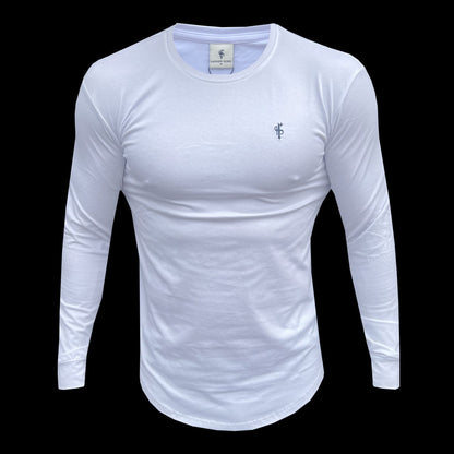 Elevate Your Style with Our Father Sons Classic Curved Hem Long Sleeve Crew T-Shirt in White/Black Tonal - FSH996
