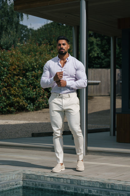Father Sons Lilac Printed Wide Stripe Long Sleeve Shirt - Super Slim Stretch Fit with Button Down Collar - FS1067