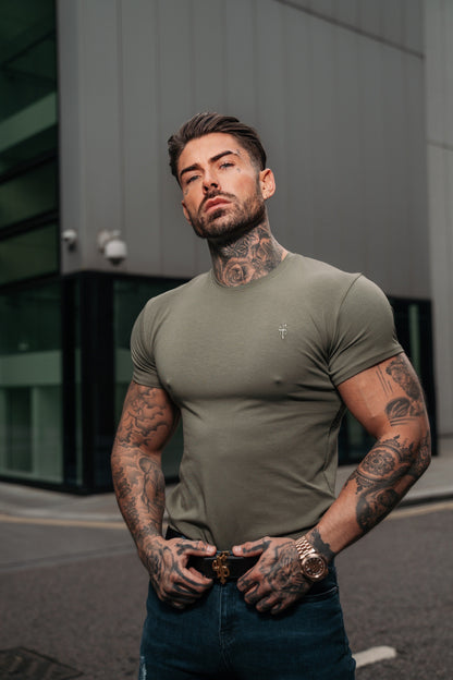 Father Sons Chic Khaki Curved Hem Crew T-Shirt - Timeless Style FSH928