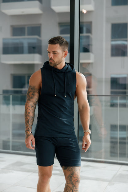 Elevate Your Workout with the Father Sons Navy Sleeveless Gym Hoodie - FSH895