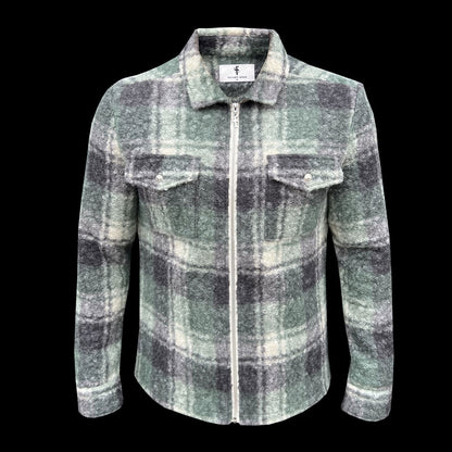 Chic Green Boucle Zipped Check Jacket - FSN156