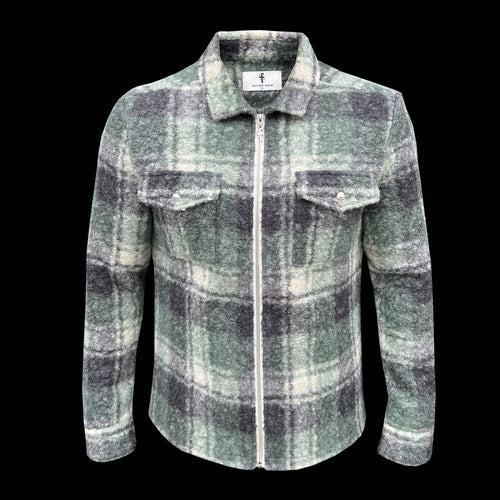 Chic Green Boucle Zipped Check Jacket - FSN156