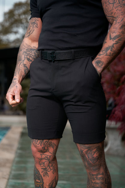 Stylish Tailored Black Shorts with Belt Loops for Men - FSTS001 by Father Sons