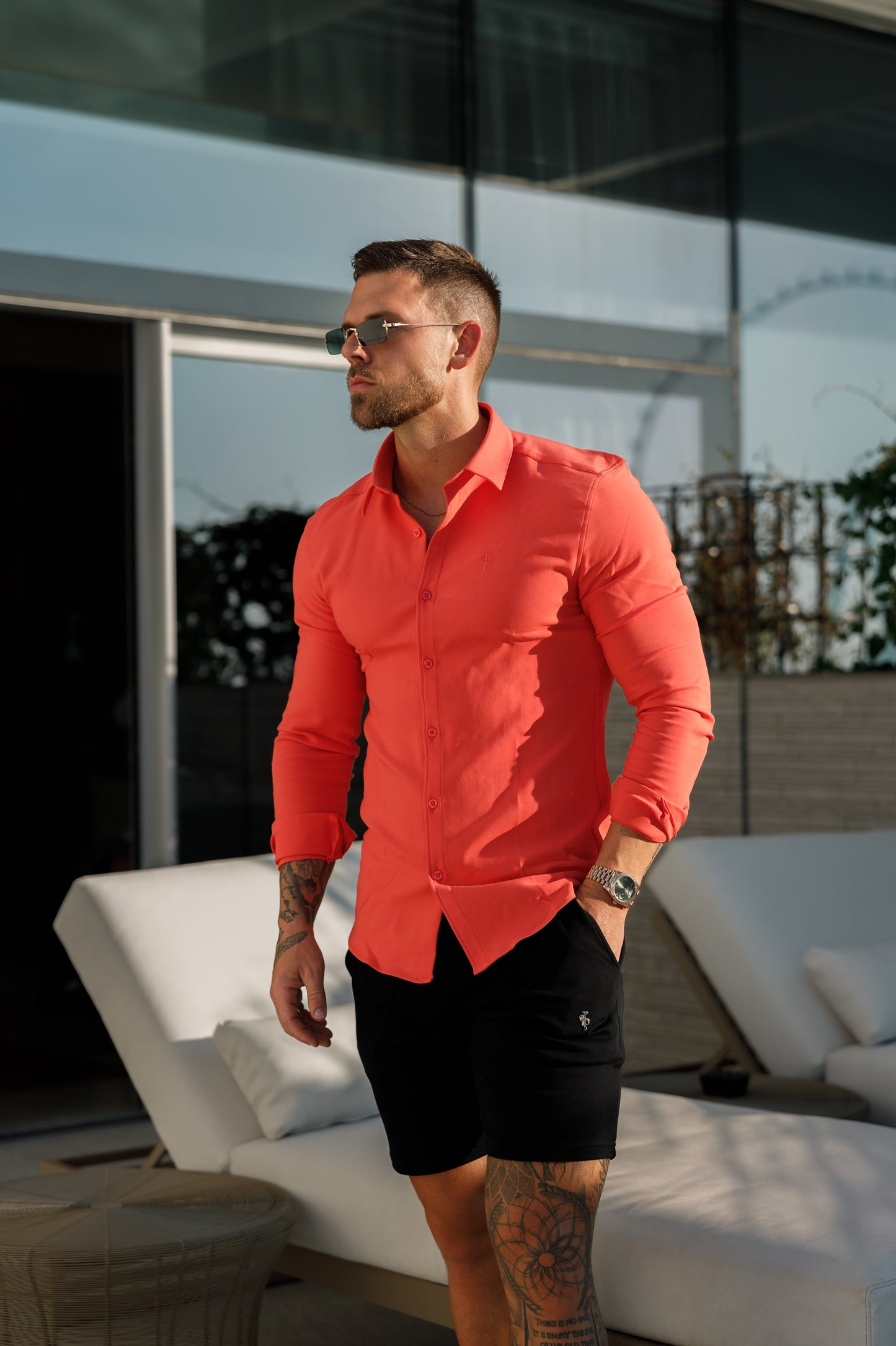Elevate Your Style: Father Sons Super Slim Coral Long Sleeve Stretch Scuba Shirt - FS1031