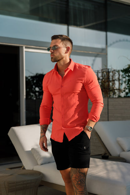 Elevate Your Style: Father Sons Super Slim Coral Long Sleeve Stretch Scuba Shirt - FS1031
