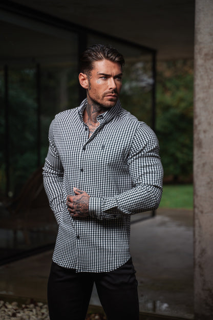 Father Sons Timeless Black & White Dogtooth Check Long Sleeve Shirt with Stylish Button-Down Collar - FS987
