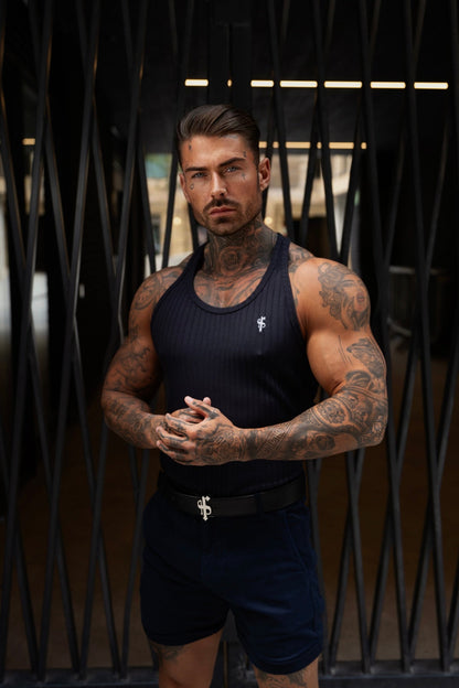 Elevate Your Style with the Father Sons Navy & White Ribbed Slim Fit Knit Vest - FSH1020