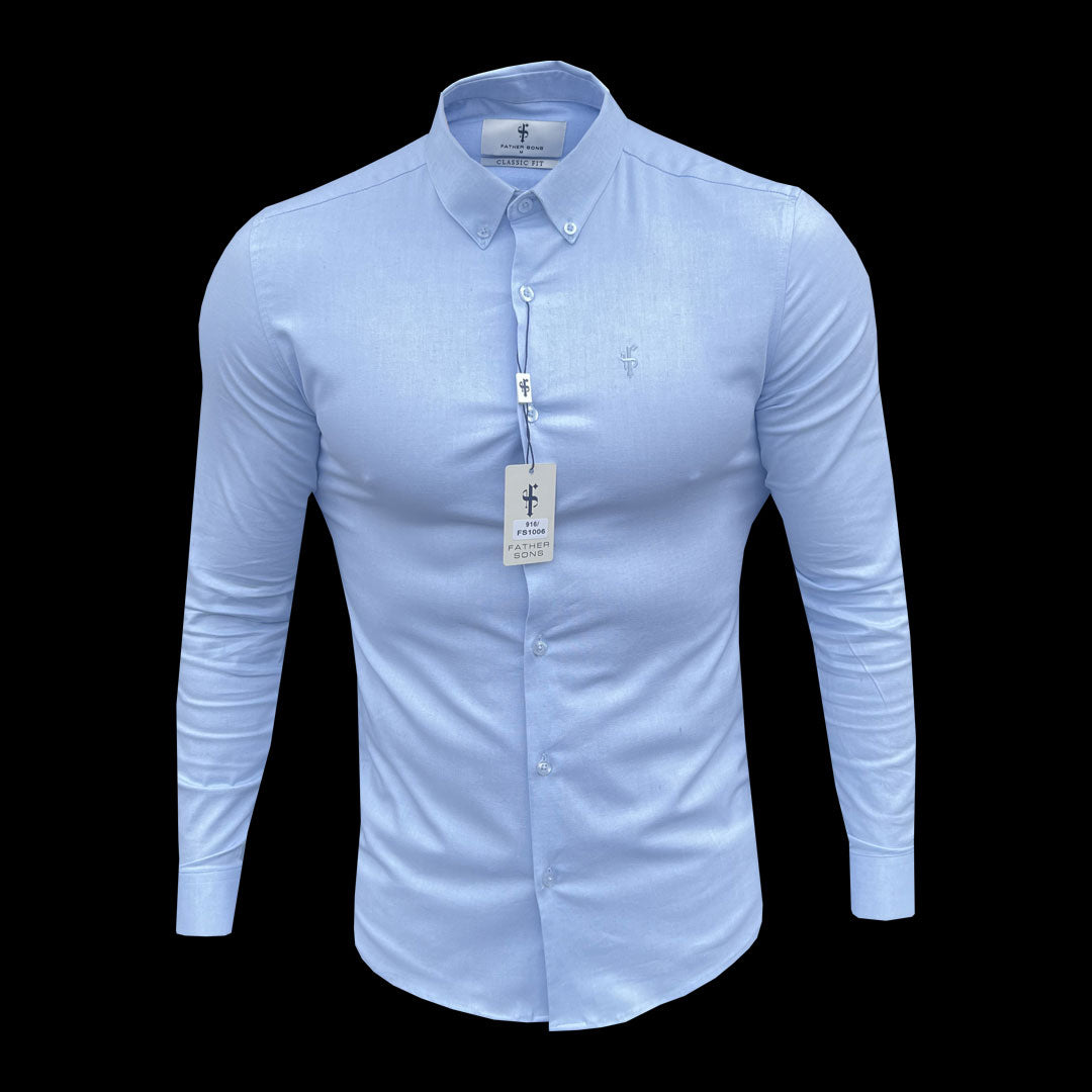 Timeless Light Blue Stretch Oxford Shirt for Men - Father Sons FS1006
