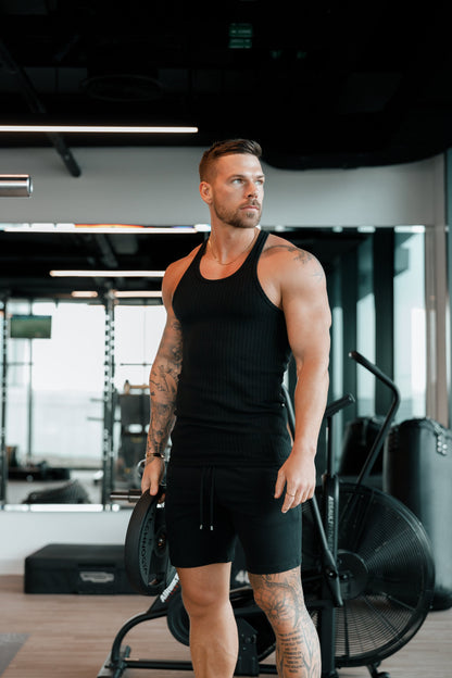 Sleek & Stylish Super Slim Ribbed Knit Vest in Classic Black by Father Sons - FSH1019