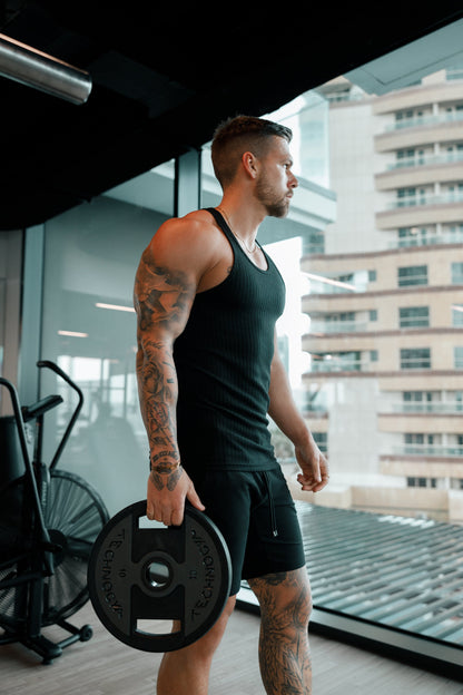 Sleek & Stylish Super Slim Ribbed Knit Vest in Classic Black by Father Sons - FSH1019