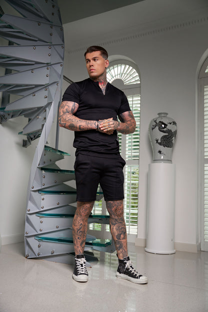 Elevate Your Style with the Father Sons Black Scuba Crew T-Shirt Featuring Zip Detail - FSH1031