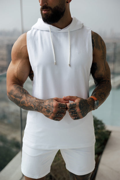 Elevate Your Workout with the Father Sons Sleek Sleeveless White Gym Hoodie - FSH897