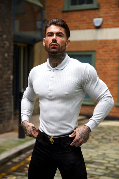 Elevate Your Style with the Father's Sons Light Grey Ribbed Long Sleeve Polo - FSH972