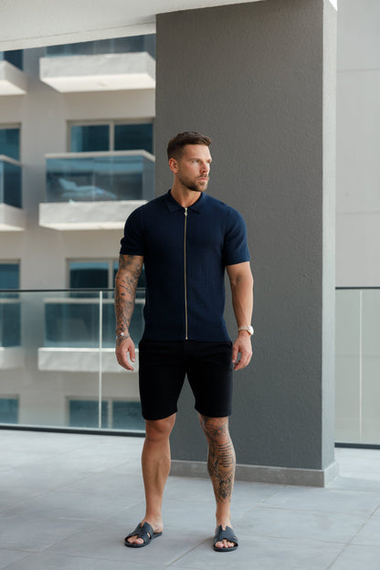 Father Sons Navy Short Sleeve Classic Knitted Geo Zip-Up - Stylish & Versatile FSN149