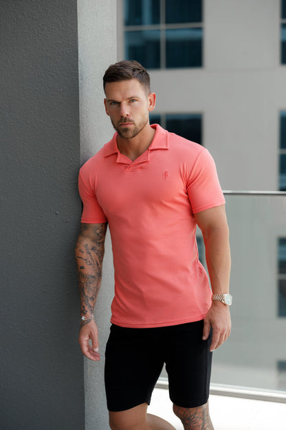 Stylish Coral Revere Collar Polo Shirt for a Timeless Look - FSH1066 by Father Sons
