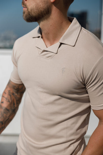 Elevate Your Style with the Father Sons Timeless Beige Revere Collar Polo - FSH1061