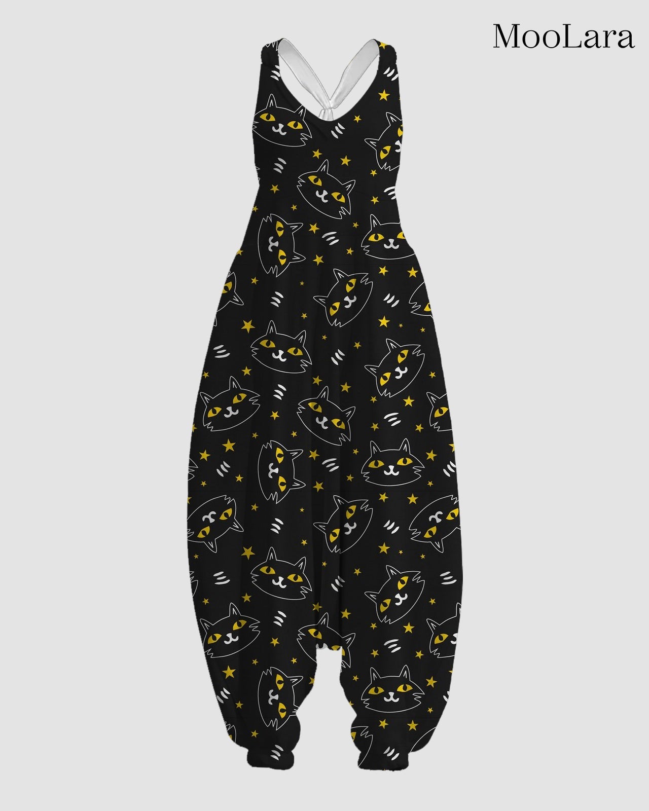 Women's Cat Head Print Sleeveless Jumpsuit Harem Pants