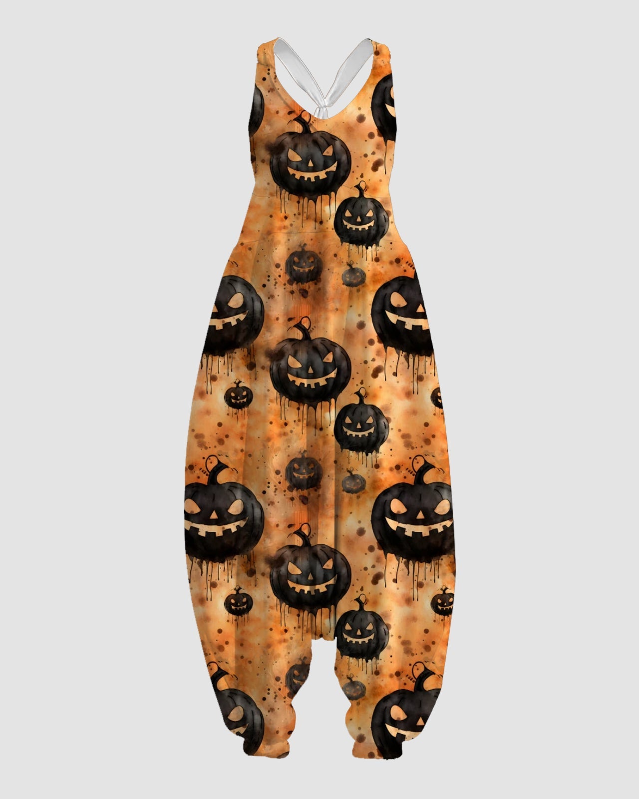 Women's Melting Pumpkin Print Sleeveless Jumpsuit Harem Pants
