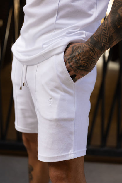 Elevate Your Style with Father Sons White Pintuck Shorts Featuring Comfortable Elasticated Drawstring - FSH1055