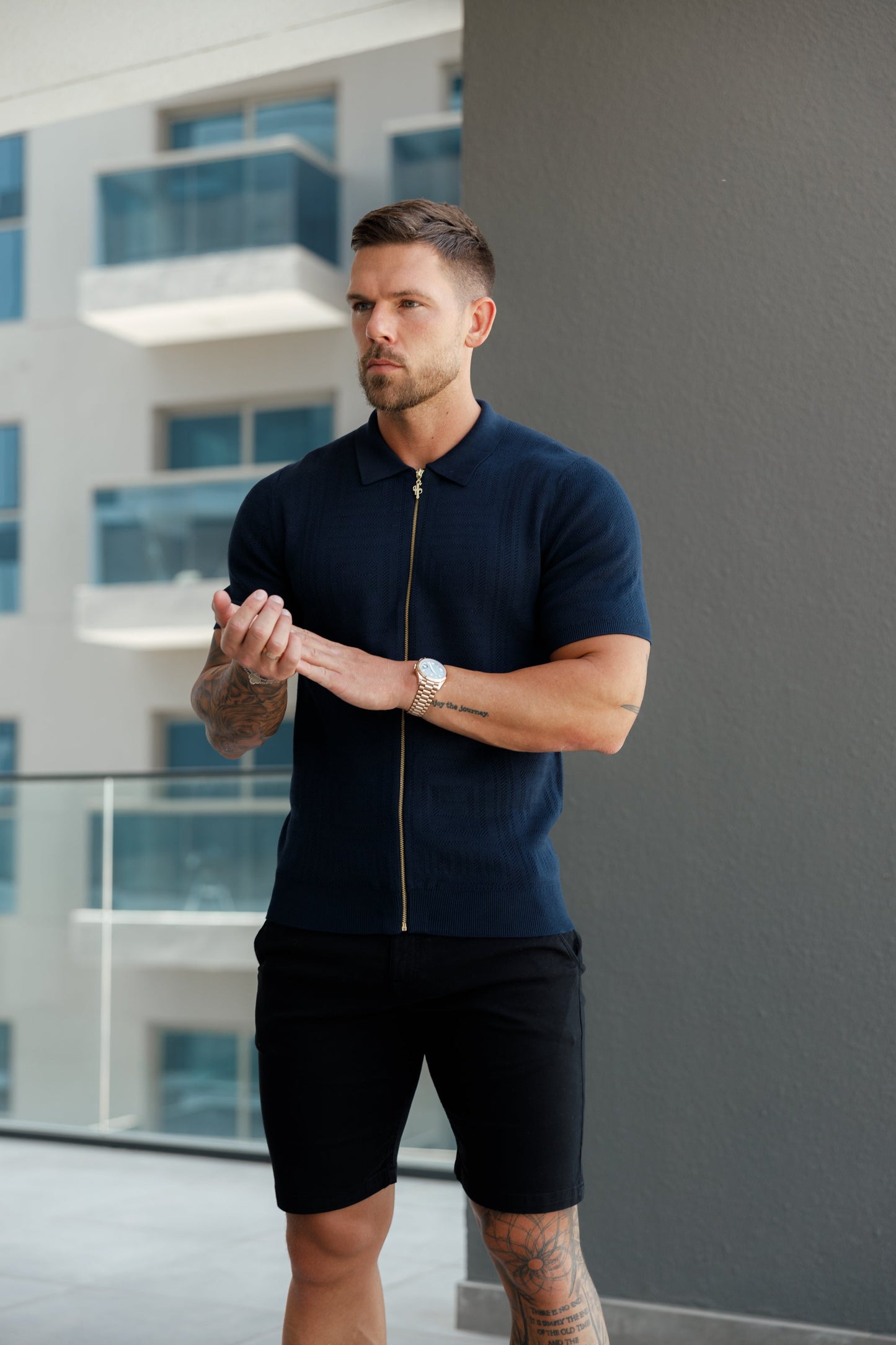 Father Sons Navy Short Sleeve Classic Knitted Geo Zip-Up - Stylish & Versatile FSN149