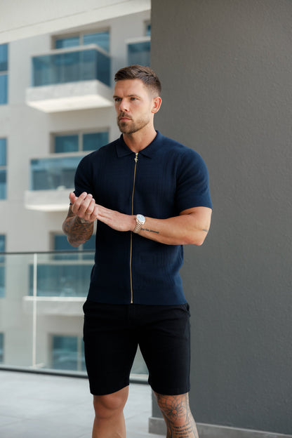 Father Sons Navy Short Sleeve Classic Knitted Geo Zip-Up - Stylish & Versatile FSN149