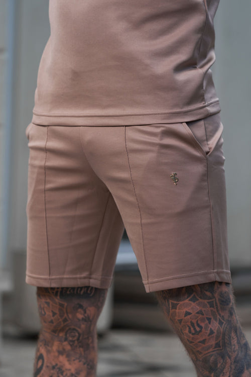 Stylish Taupe & Gold Pintuck Shorts with Elasticated Drawstring by Father Sons - FSH1037
