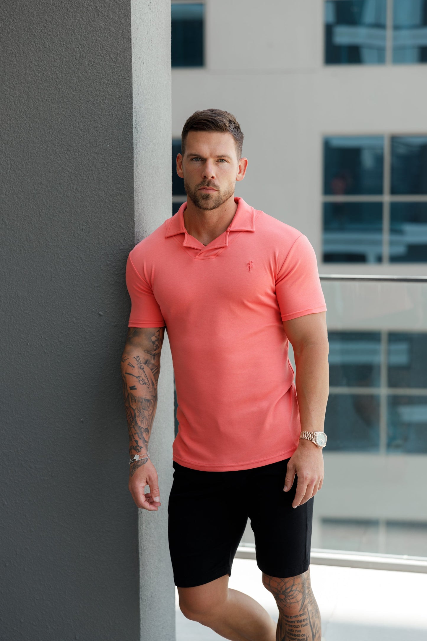 Stylish Coral Revere Collar Polo Shirt for a Timeless Look - FSH1066 by Father Sons