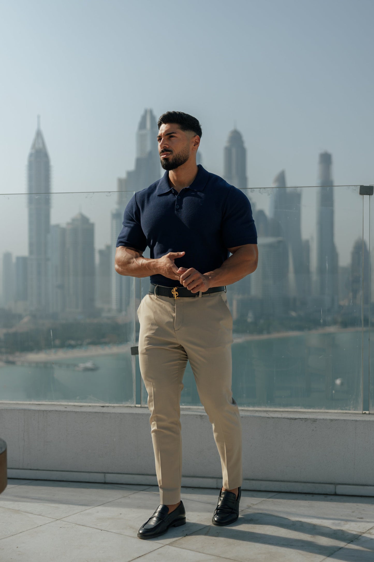Elegant Navy Knitted Polo Shirt for Men - Short Sleeve Classic by Father Sons - FSN109