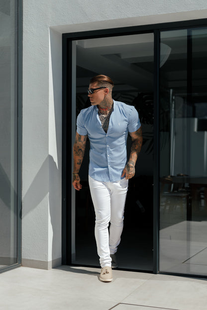 Elevate Your Style with Father Sons Slim Fit Stretch White Sateen Trousers - FSH529