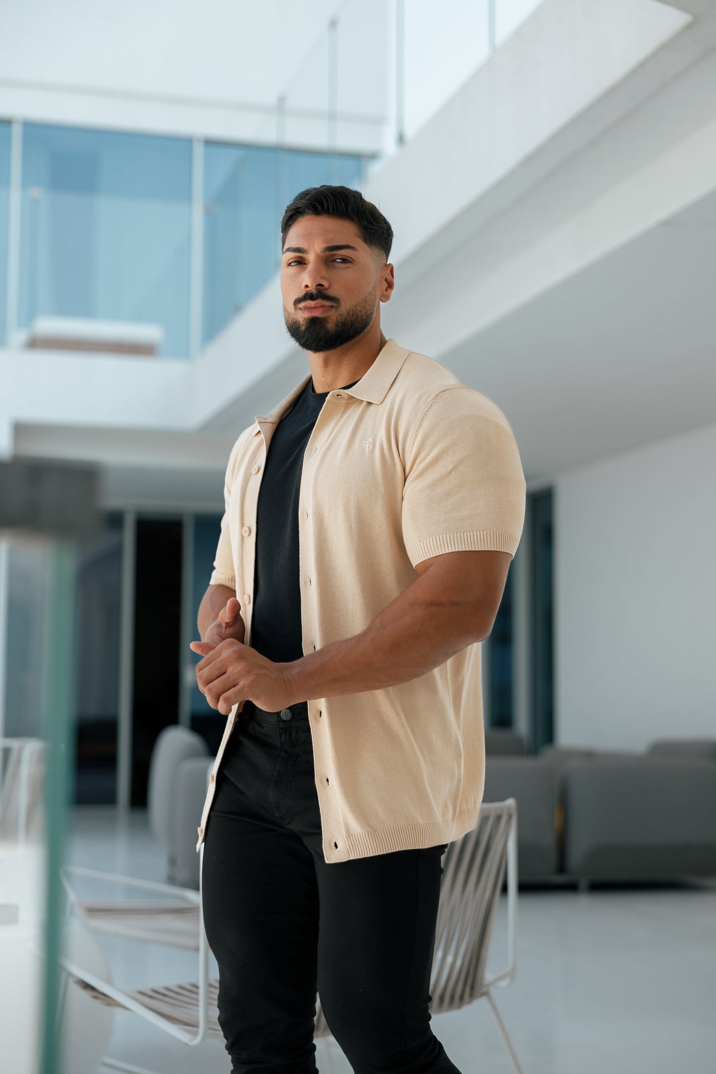 Elevate Your Style with the Father Sons Classic Beige Knitted Short Sleeve Polo – FSN104