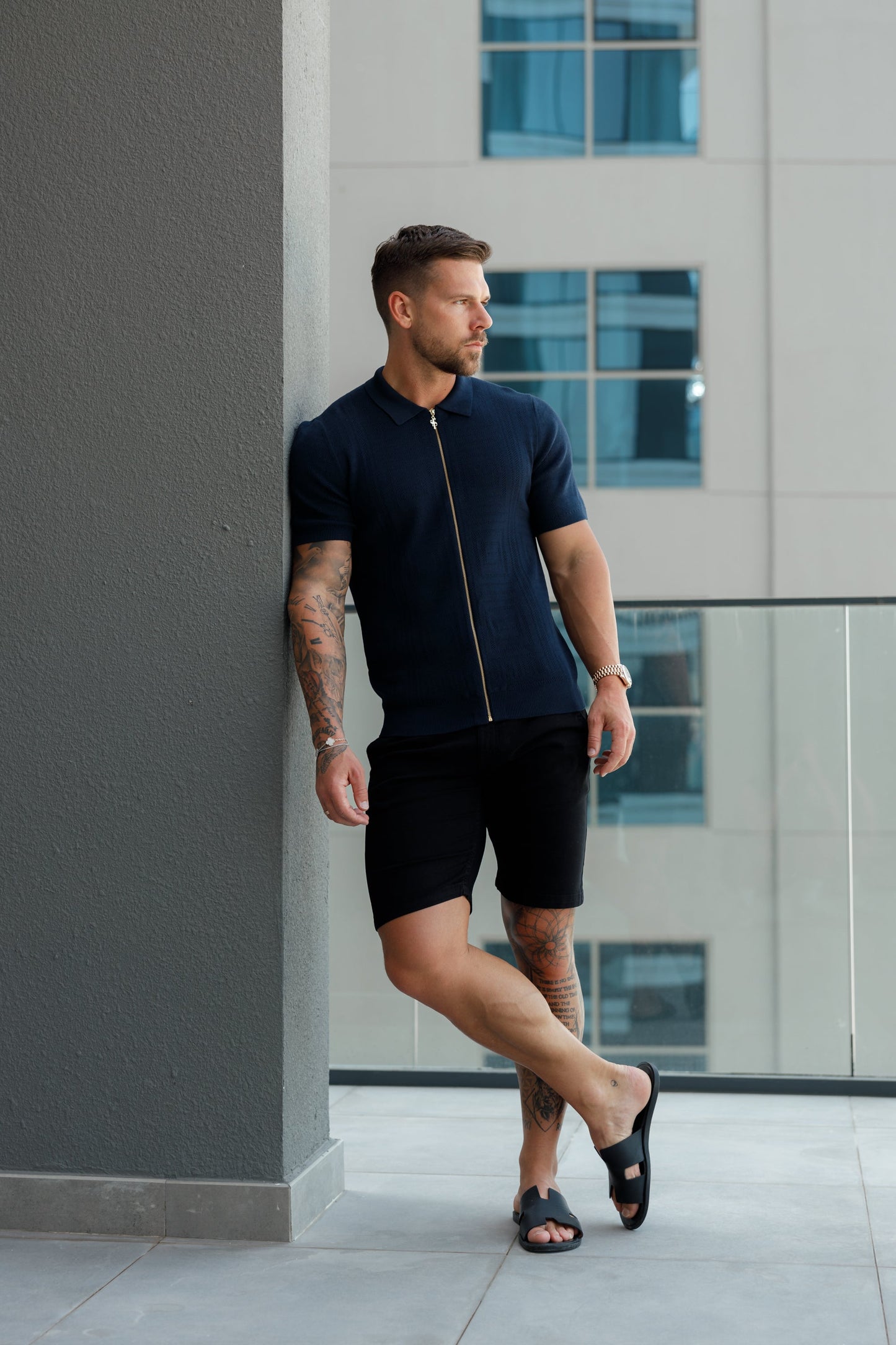 Father Sons Navy Short Sleeve Classic Knitted Geo Zip-Up - Stylish & Versatile FSN149