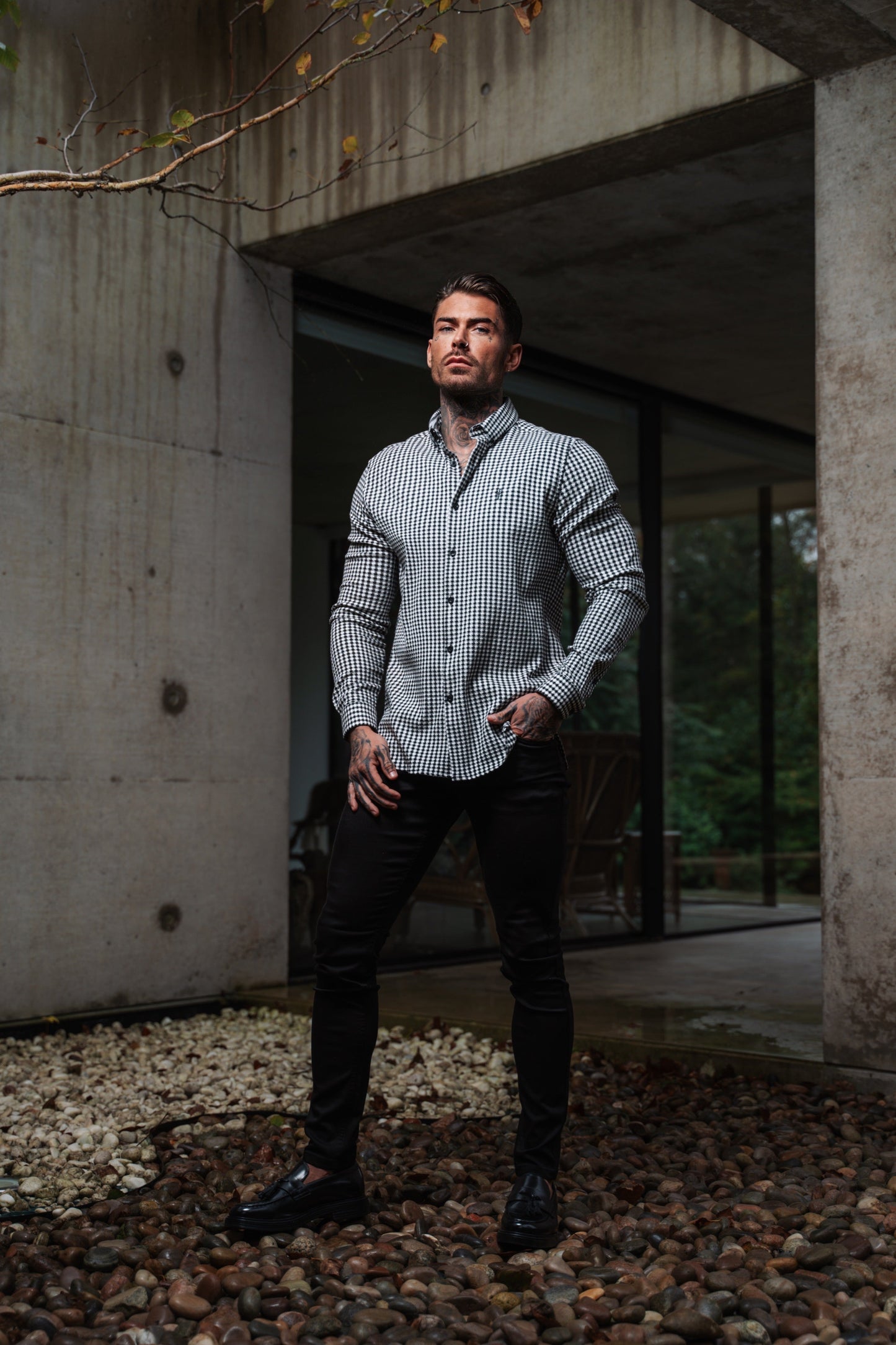 Father Sons Timeless Black & White Dogtooth Check Long Sleeve Shirt with Stylish Button-Down Collar - FS987