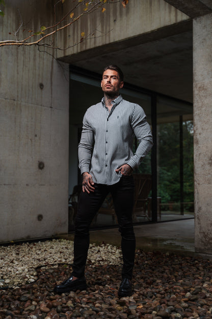 Father Sons Timeless Black & White Dogtooth Check Long Sleeve Shirt with Stylish Button-Down Collar - FS987