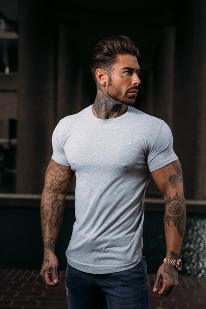 Elevate Your Wardrobe: Father Sons Timeless Grey Curved Hem Crew T-Shirt - FSH927