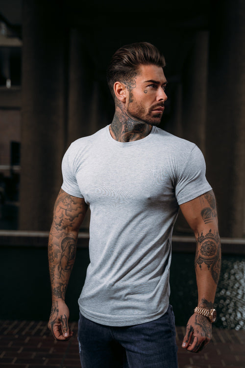 Elevate Your Wardrobe: Father Sons Timeless Grey Curved Hem Crew T-Shirt - FSH927