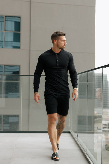 Stylish Tailored Black Shorts with Belt Loops for Men - FSTS001 by Father Sons