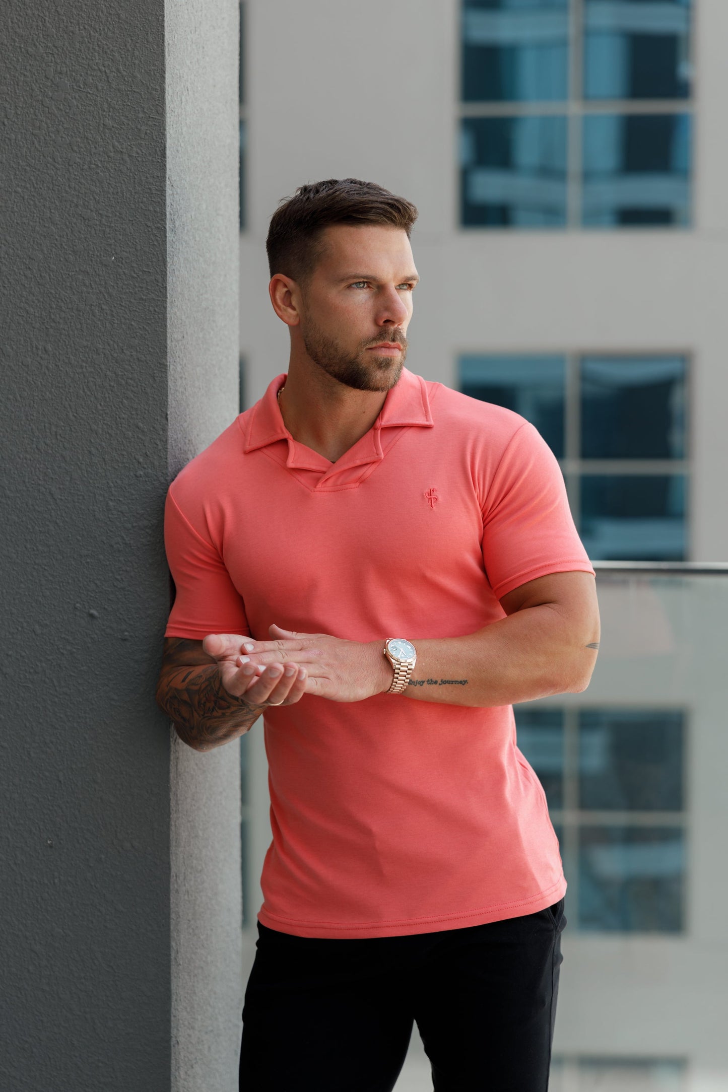 Stylish Coral Revere Collar Polo Shirt for a Timeless Look - FSH1066 by Father Sons