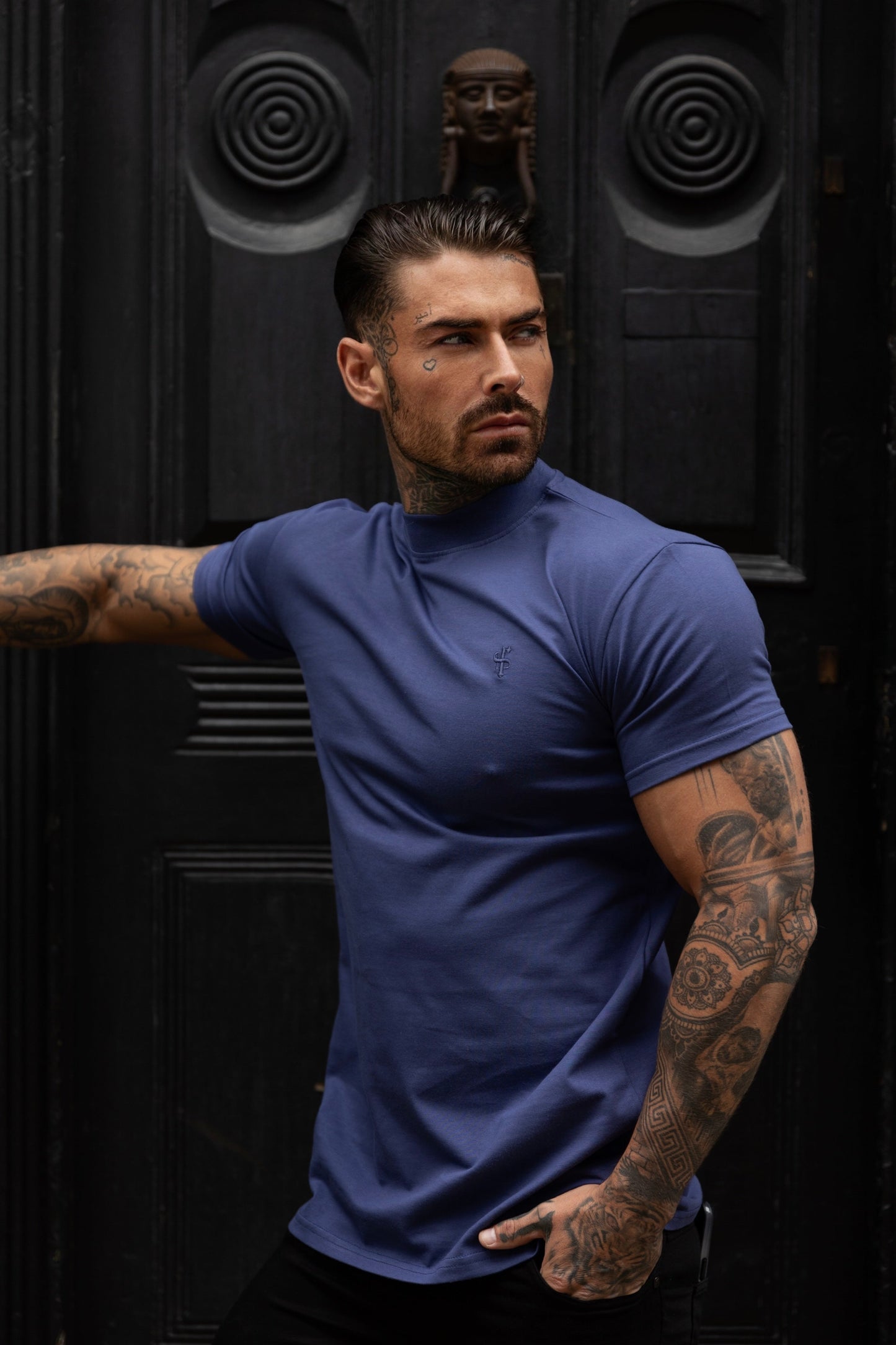 Elevate Your Style with the Father Sons Light Navy Ribbed High Neck Short Sleeve Crew - FSH1009