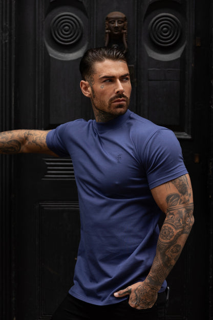 Elevate Your Style with the Father Sons Light Navy Ribbed High Neck Short Sleeve Crew - FSH1009
