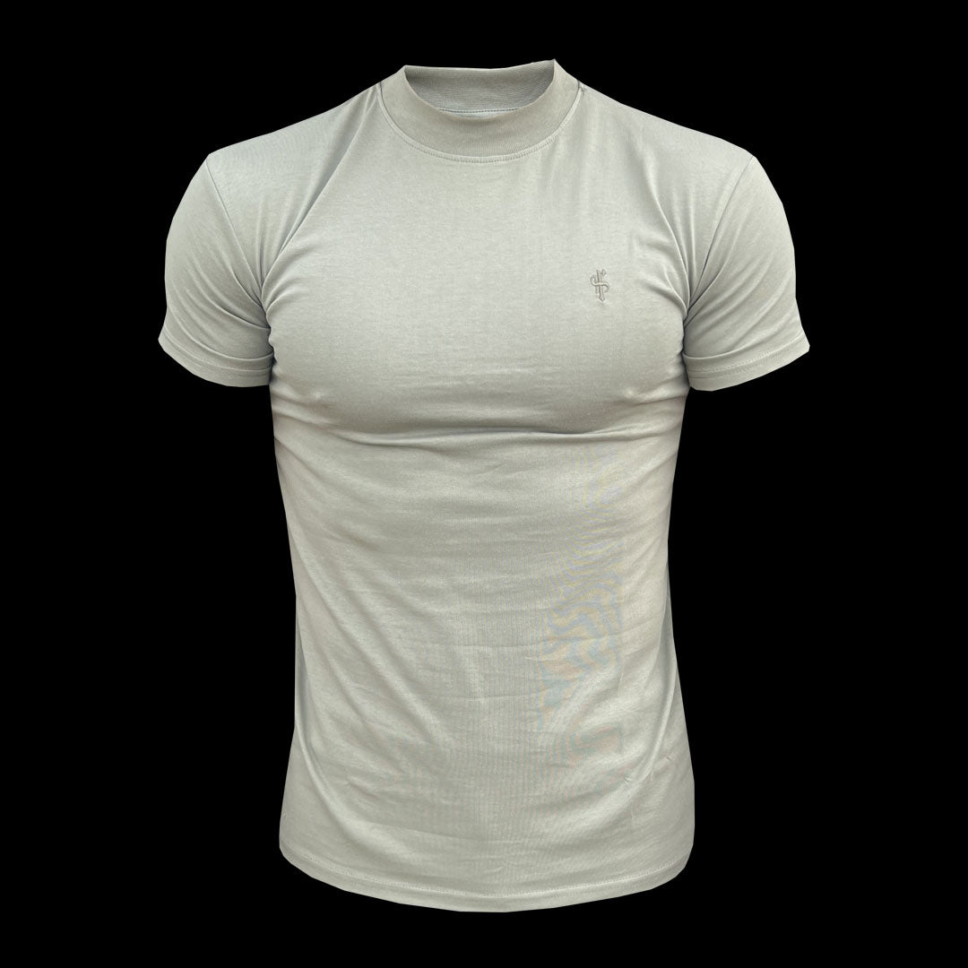 Stylish Olive Ribbed High Neck Crew Short Sleeve Top for Father Sons - FSH1010