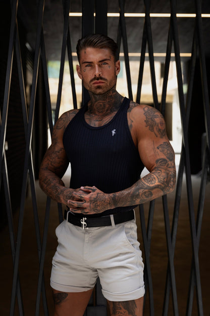 Elevate Your Style with the Father Sons Navy & White Ribbed Slim Fit Knit Vest - FSH1020