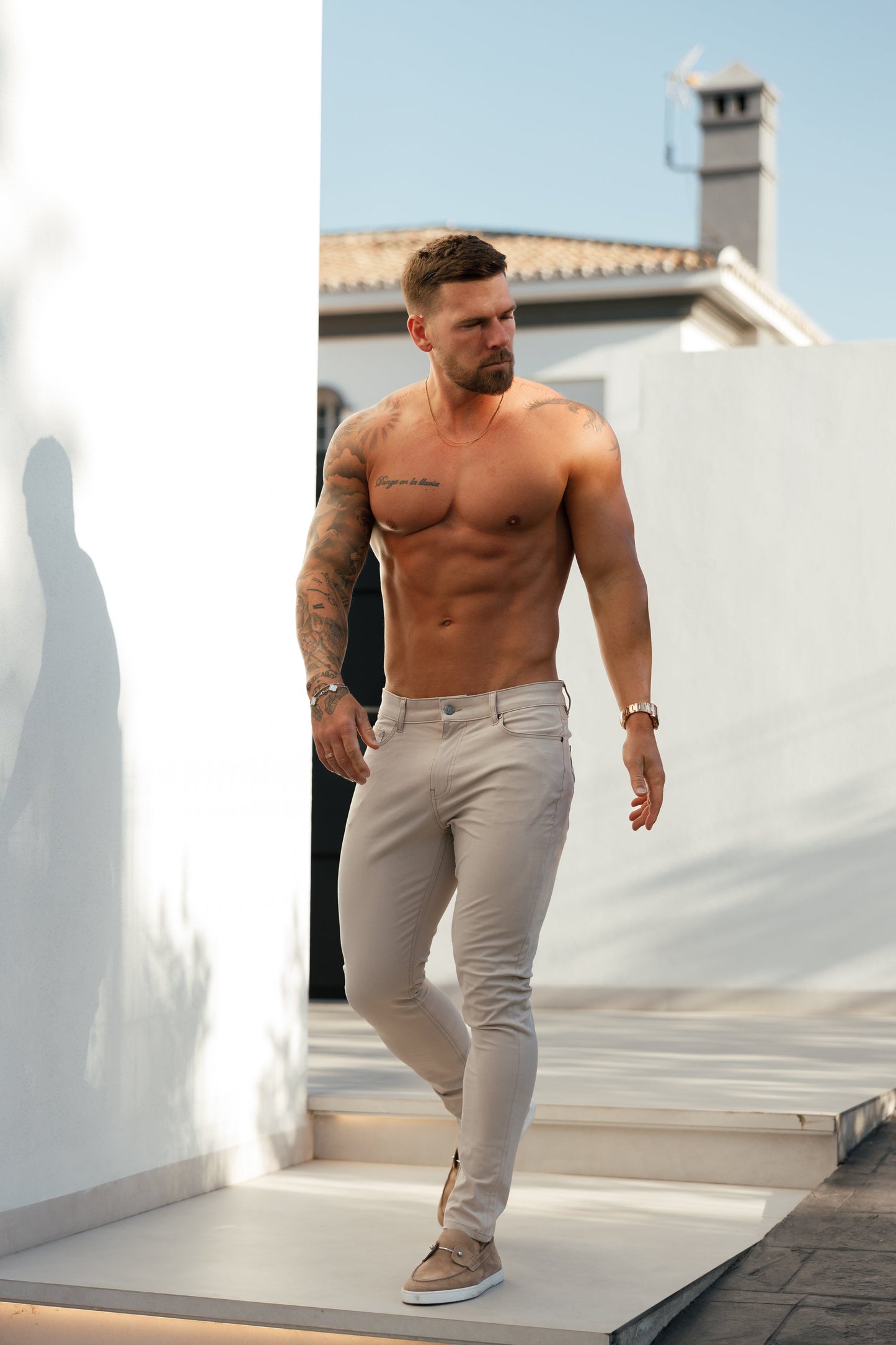 Father Sons Ultra Comfort Stretch Beige Relaxed Fit Jeans - FSJEAN008