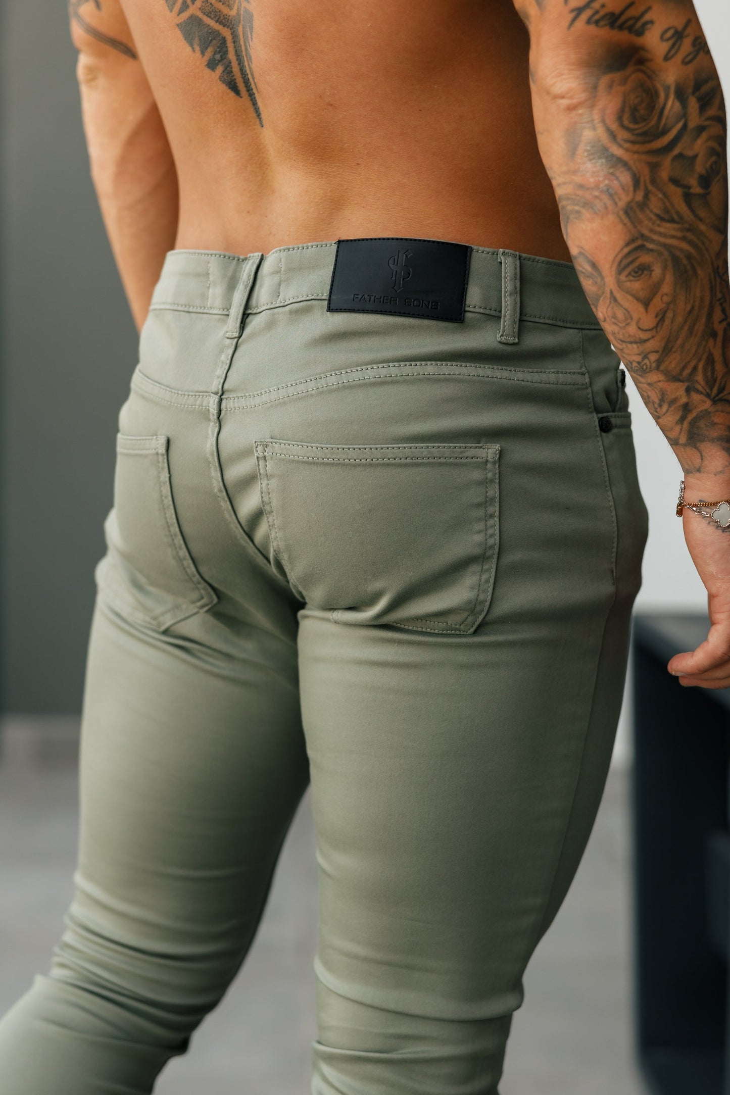 Chic Olive Slim Fit Stretch Sateen Trousers - FSH1145
