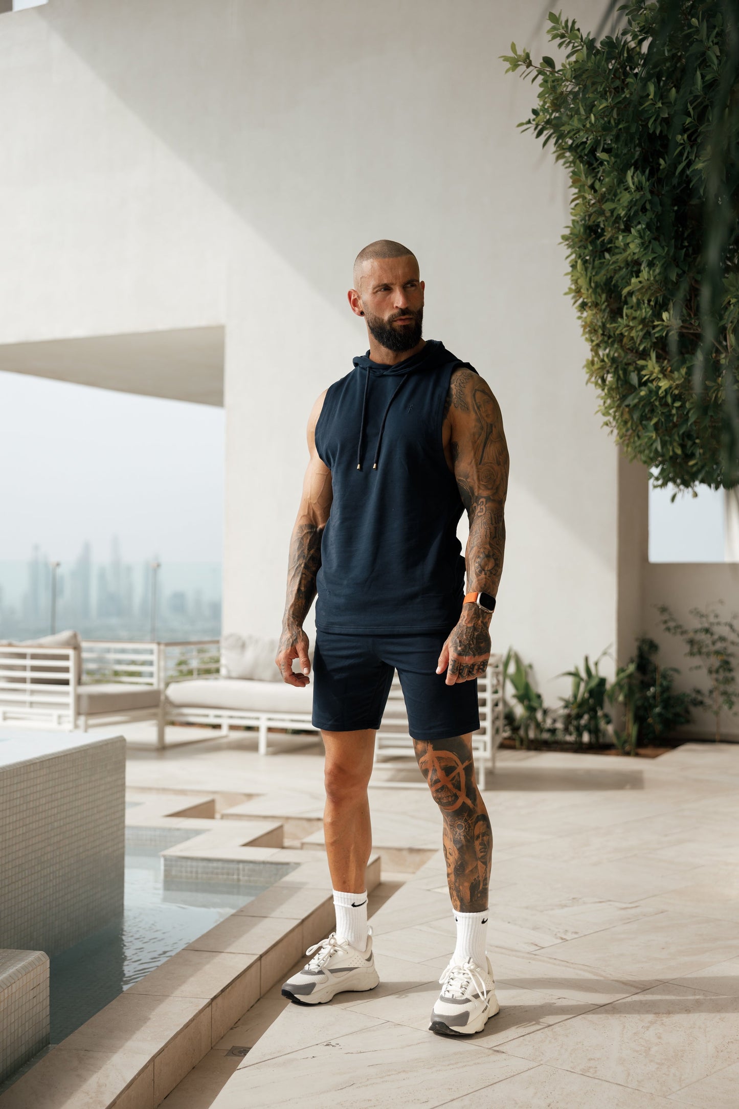Elevate Your Workout with the Father Sons Navy Sleeveless Gym Hoodie - FSH895