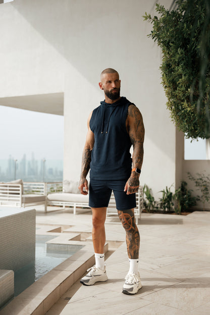 Elevate Your Workout with the Father Sons Navy Sleeveless Gym Hoodie - FSH895