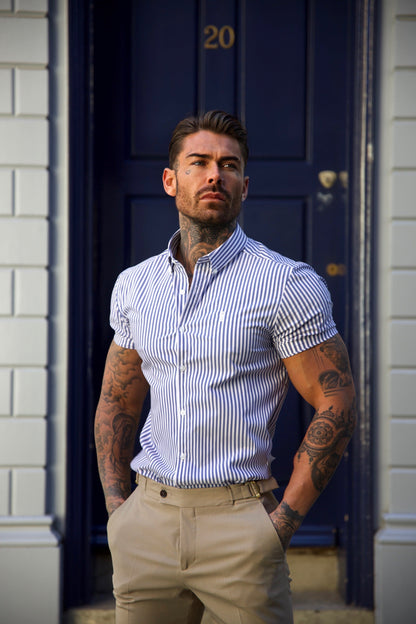 Father Sons Timeless Navy & White Striped Short Sleeve Shirt - FS980