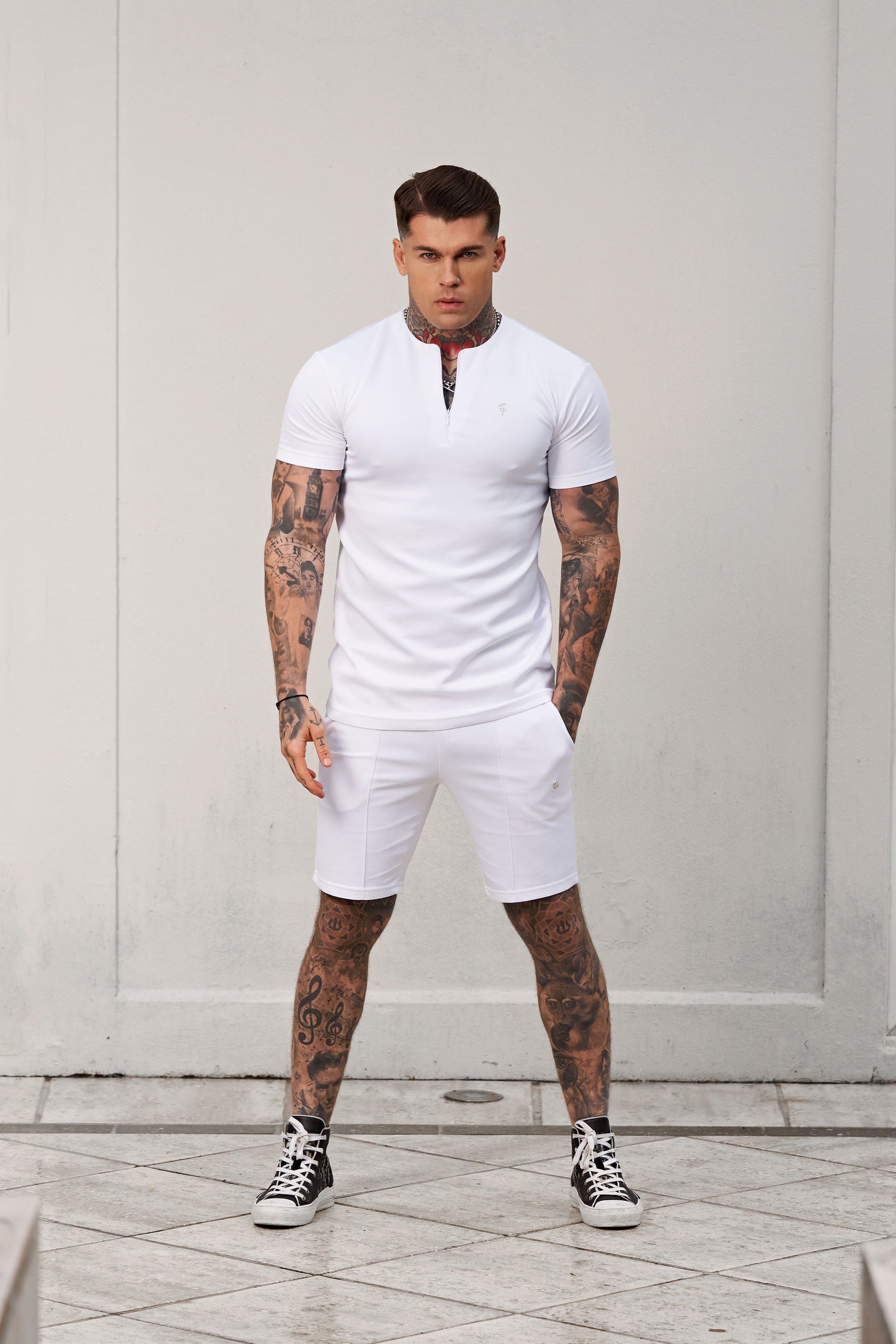 Elevate Your Style with Father Sons White and Silver Scuba Elasticated Drawstring Pintuck Shorts - FSH1042