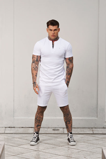 Elevate Your Style with Father Sons White and Silver Scuba Elasticated Drawstring Pintuck Shorts - FSH1042